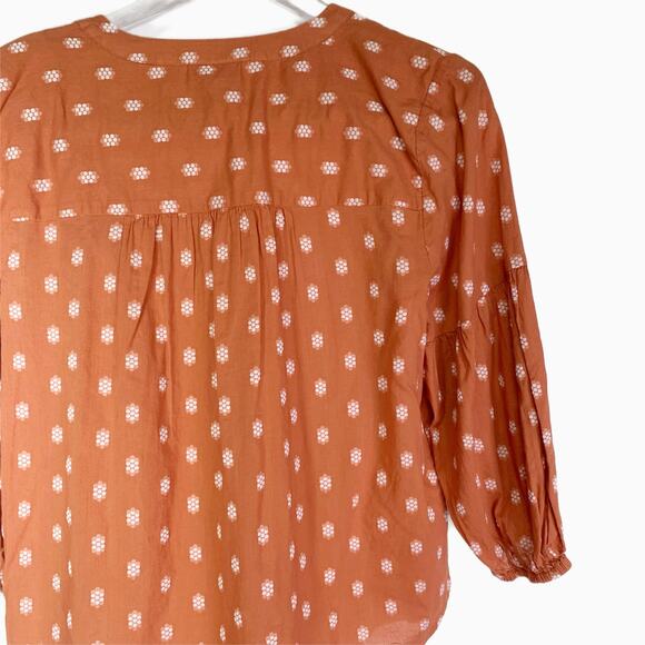 J. Jill Peasant Top Rust Orange Patterned V Neck Peasant Blouse button India MP - Picture 4 of 16